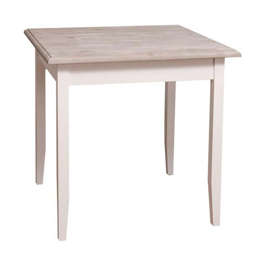 Fenyőfa étkezőasztal tölgyfa asztallappal. A lábak színe fehér, az asztallap színe lakkozott tölgy.