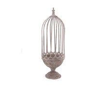 Patinázott felületű fémkaspó szett, melynek alakja a madárkalitkákat idézi 