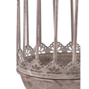 Patinázott felületű fémkaspó szett, melynek alakja a madárkalitkákat idézi 