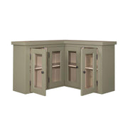 Olivazöld konyhai faliszekrény sarokelem négy üveges ajtóval.