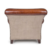 Loft stílusú, mangófából készült, bőrrel és vászonnal kárpitozott fotel.