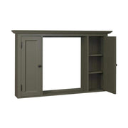 Zöld színű fürdőszoba szekrény nagyméretű tükörrel.