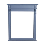 Country stílusú fenyőfakeretes tükör, klasszicizáló faragásokkal. Világoskék színű.