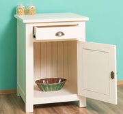 Tömör fenyőfa konyhaszekrény fiókkal, polcos tárólóval. Színe: antikolt fehér.