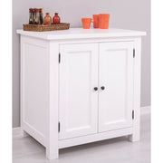 Fehér színű, tömör fenyőfából készült polcos konyhaszekrény.