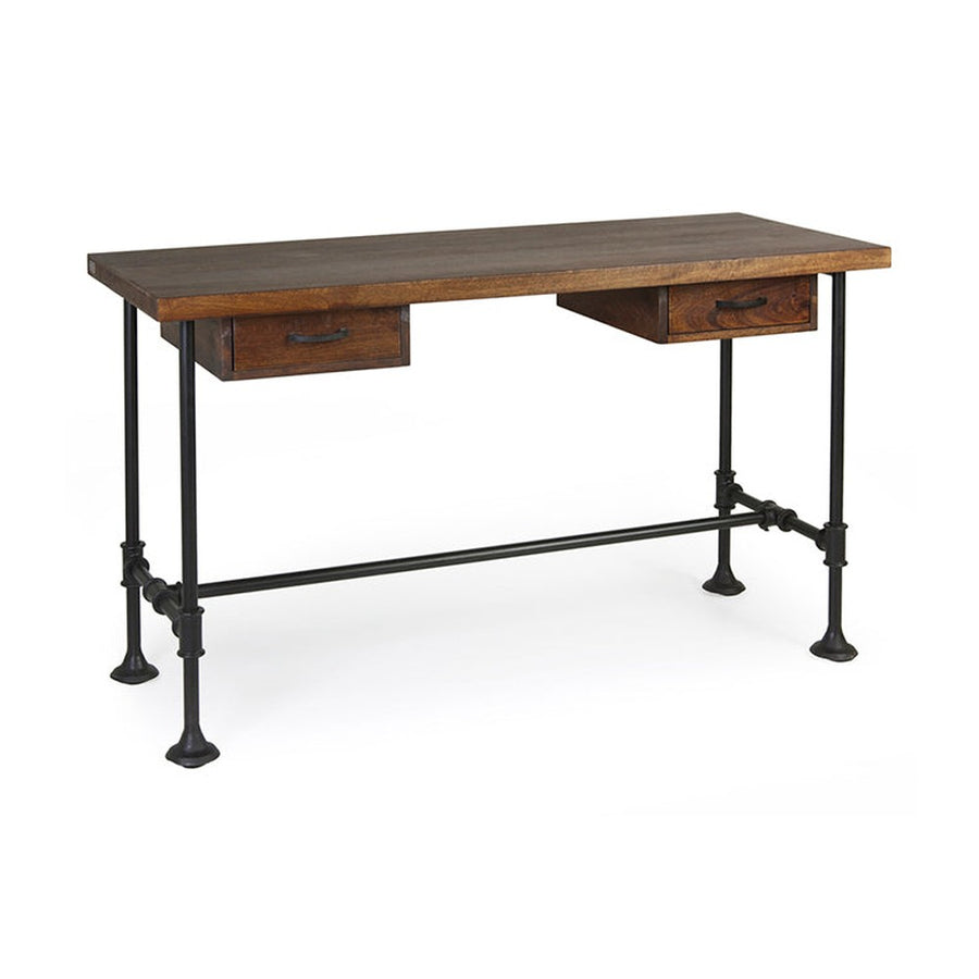 Industrial stílusú, mangófából készült konzolasztal fekete vas lábakkal.