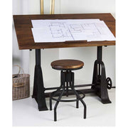 Industrial stílusú, állítható magasságú, és dönthető tervezőasztal mangófából és vasból.