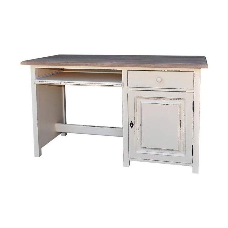 Fenyőfa íróasztal tölgyfa asztallappal.