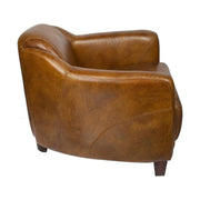 Vintage stílusú, whiskey-barna színű bőrrel kárpitozott bőrfotel.