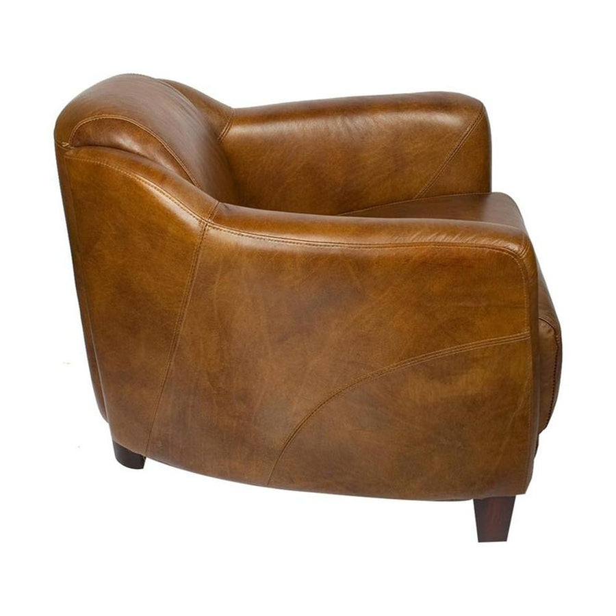 Vintage stílusú, whiskey-barna színű bőrrel kárpitozott bőrfotel.