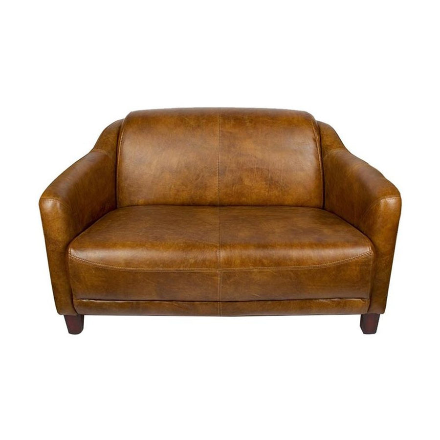 Vintage stílusú, valódi bőrből készült kanapé fa lábakkal.