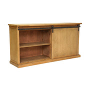 Vidéki stílusú, tolóajtós fenyőfa tálaló hat fiókkal.