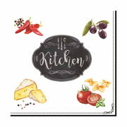 Fehér színű papírszalvéta zöldség motívumokkal és kitchen felirattal