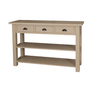 Country stílusú, rusztikus konzolasztl három fiókkal és két polccal. Színe: antik hatású krémszínű.