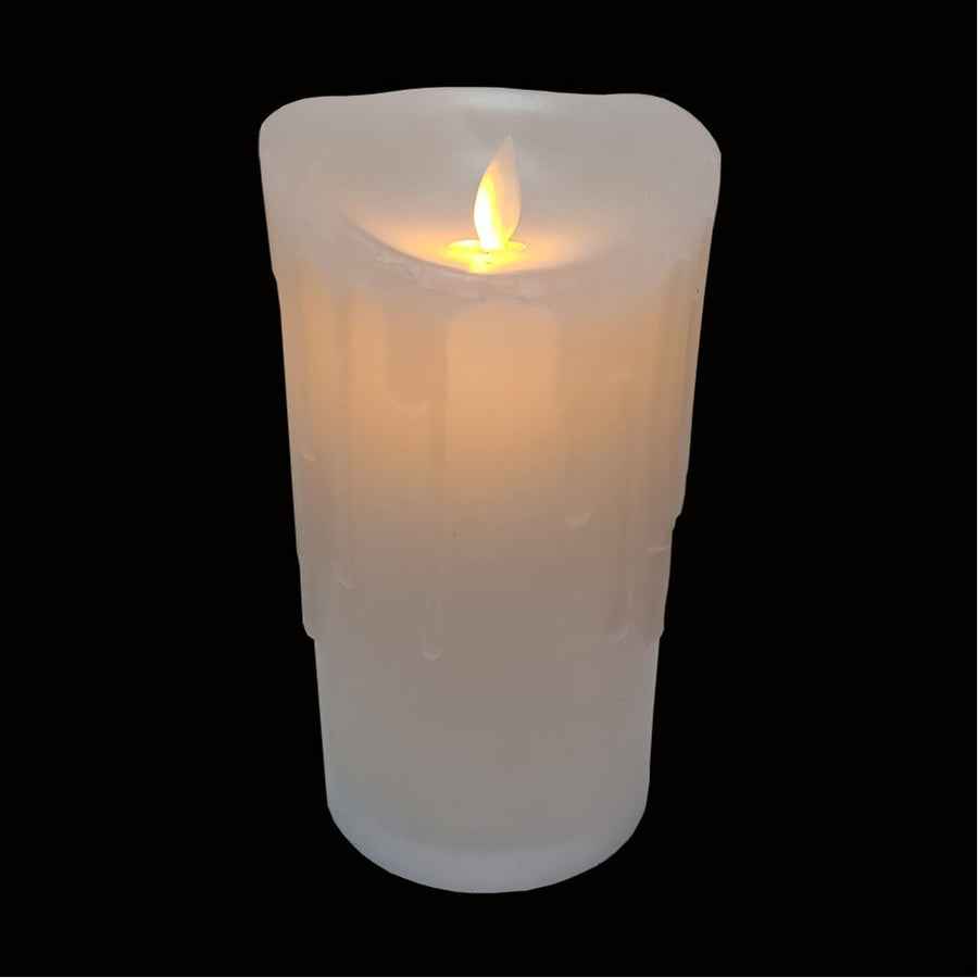 Rusztikus, időzíthető oszlopgyertya pislákoló LED lánggal és valódi fehér színű viasztesttel.