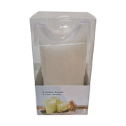 Rusztikus, időzíthető oszlopgyertya pislákoló LED lánggal és valódi fehér színű viasztesttel.