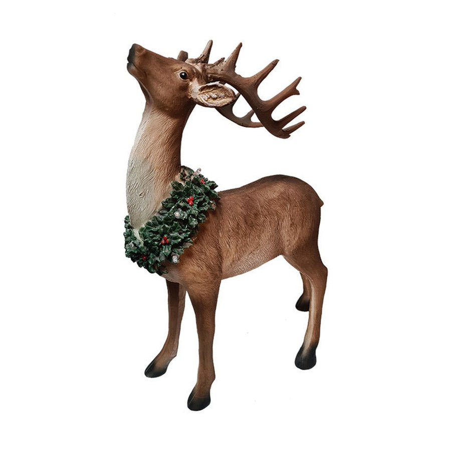 LED-es koszorúval díszített karácsonyi szarvas figura