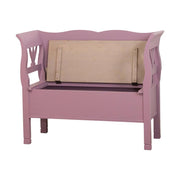 Country stílusú fenyőfa lóca tölgyfa ülőlappal, stilizált tulipánmotívummal díszítve. Színe rózsaszín és pácolt natúr.