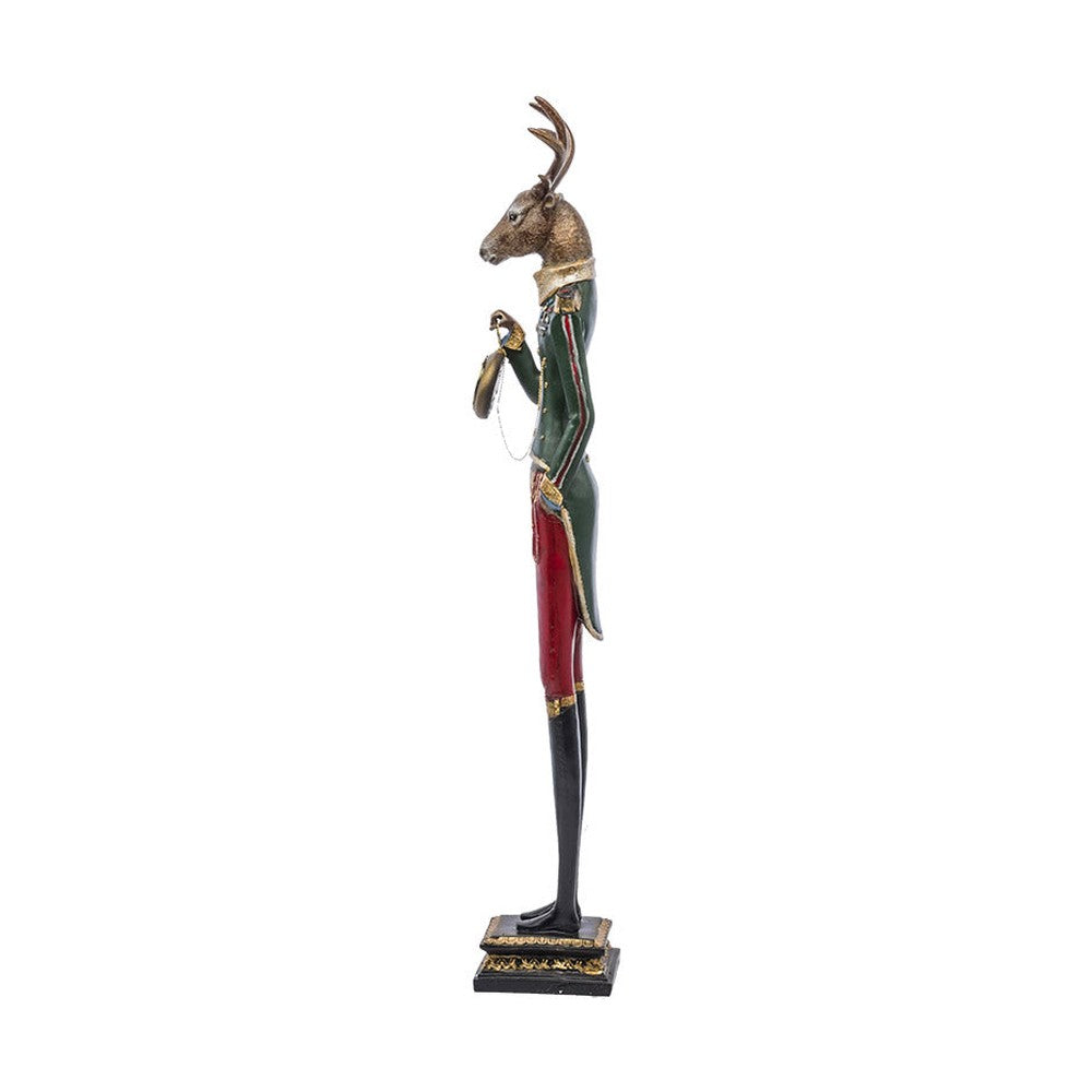 Lord Edward, nagyméretű szarvas figura tábornoki ruhában, órával a kezében
