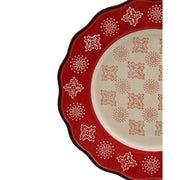 Skandináv stílusú, kézműves kerámia lapostányér stilizált virágmotívum díszítéssel