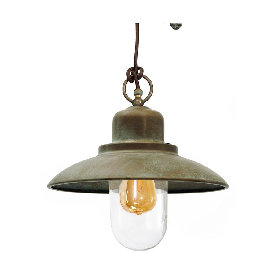 Loft stílusú, állítható magasságú, antikolt sárgaréz színű réz függeszték, átlátszó üvegbúrával.