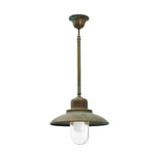 Loft stílusú, antikolt sárgaréz színű réz függeszték átlátszó üvegbúrával.