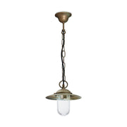 Country stílusú, antikolt réz színű falikar tányérszerű lámpatesttel és átlátszó üvegbúrával.