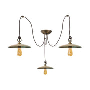 Loft stílusú, antikolt sárgaréz színű, három lámpás réz függeszték