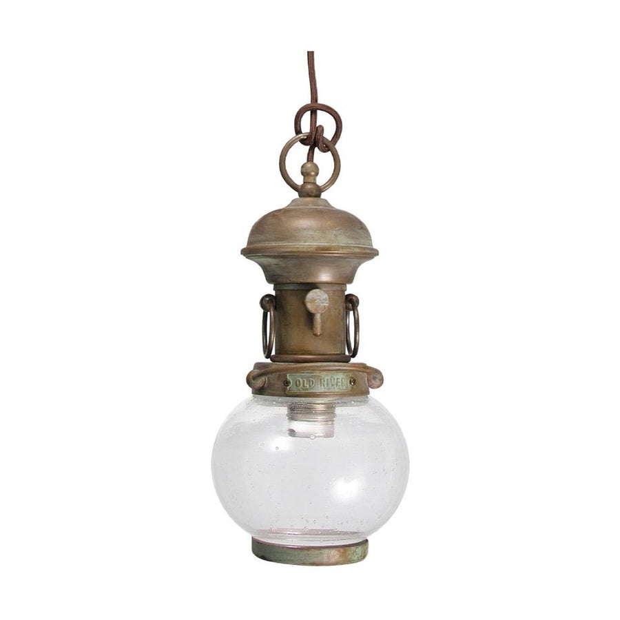 Vintage stílusú, antikolt sárgaréz színű, öt lámpából álló függeszték sárgarézből és üvegből