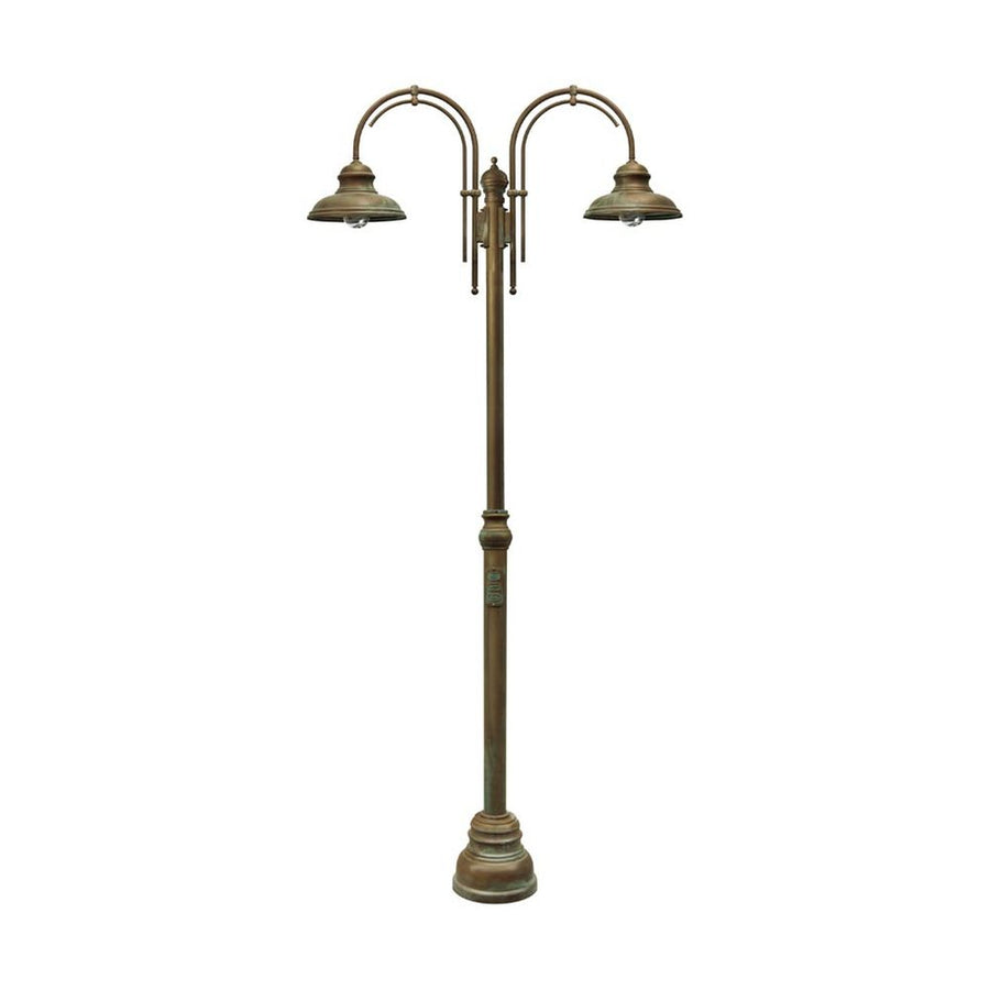 Vintage stílusú, antikolt sárgaréz színű, kandeláber két lámpával átlátszó üvegbúrával.