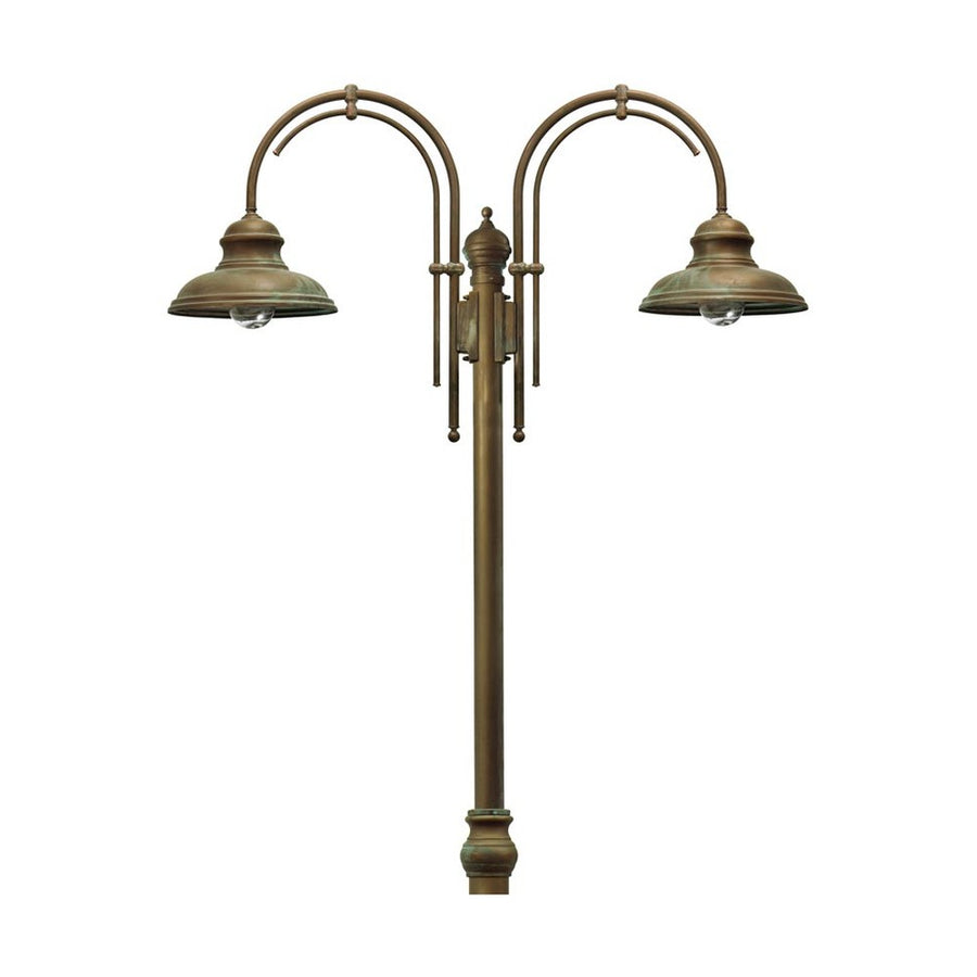 Vintage stílusú, antikolt sárgaréz színű, kandeláber két lámpával átlátszó üvegbúrával.