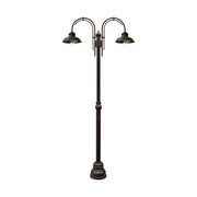 Vintage stílusú, csiszolt barnaréz színű, kandeláber két lámpával átlátszó üvegbúrával.