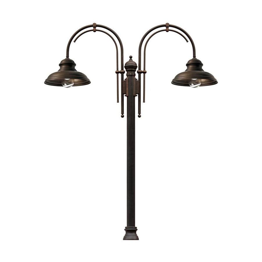 Vintage stílusú, csiszolt barnaréz színű, kandeláber két lámpával átlátszó üvegbúrával.