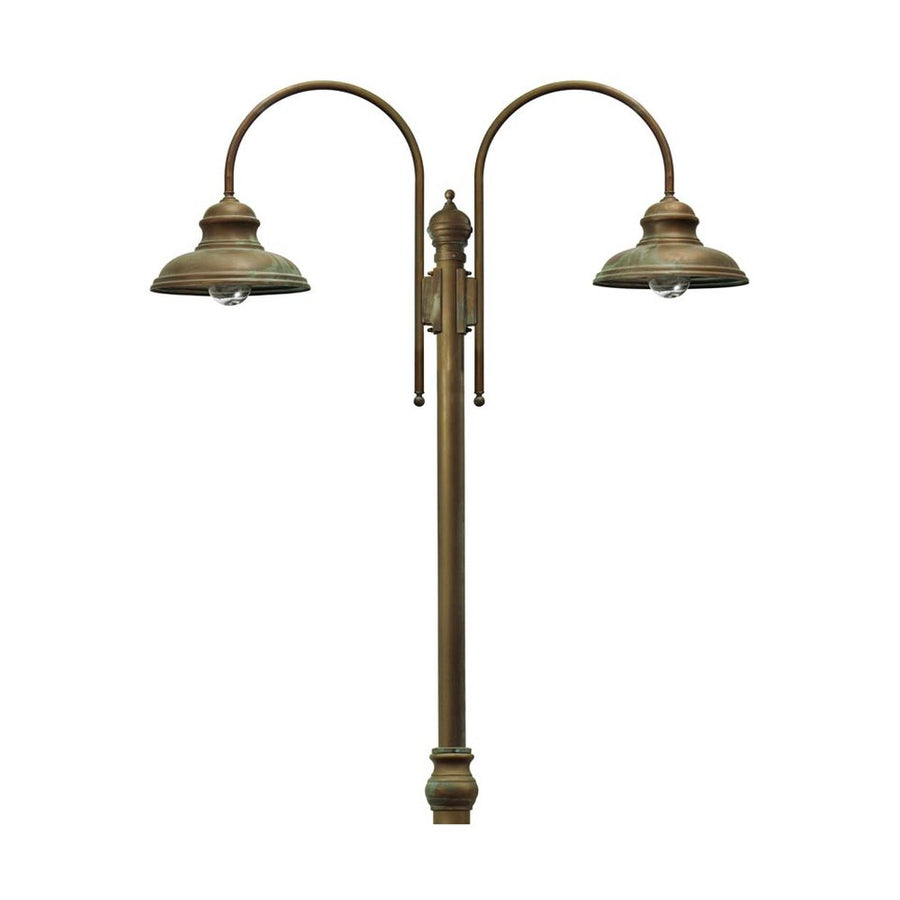 Vintage stílusú, 308 cm magas, két lámpával rendelkező, rézből készült kandeláber üvegbúrával