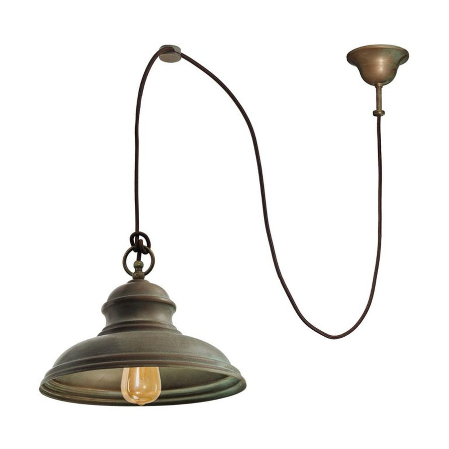 Vintage stílusú, antikolt sárgaréz színű, harang alakú függeszték egyedi kézi kábelhossz-beállító rendszerrel.