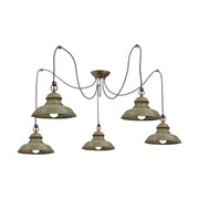 Vintage stílusú, antikolt sárgaréz színű, harang alakú, öt lámpából álló függeszték.