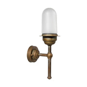 Industrial stílusú, antikolt sárgaréz színű, réz falikar opál üvegbúrával.