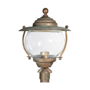 Vintage stílusú, antikolt sárgaréz színű kandelláber átlátszó üvegbúrával.