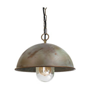 Ipari stílusú, antikolt srágaréz színű rézlámpa üvegbúrával.