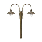 Vintage stílusú, rézből készült, 270 cm magas kandeláber üvegbúrával két foglalattal.