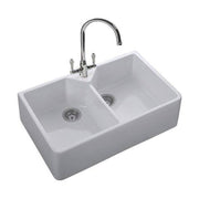 Szögletes formájú kétosztató kerámia mosogatókagyló.