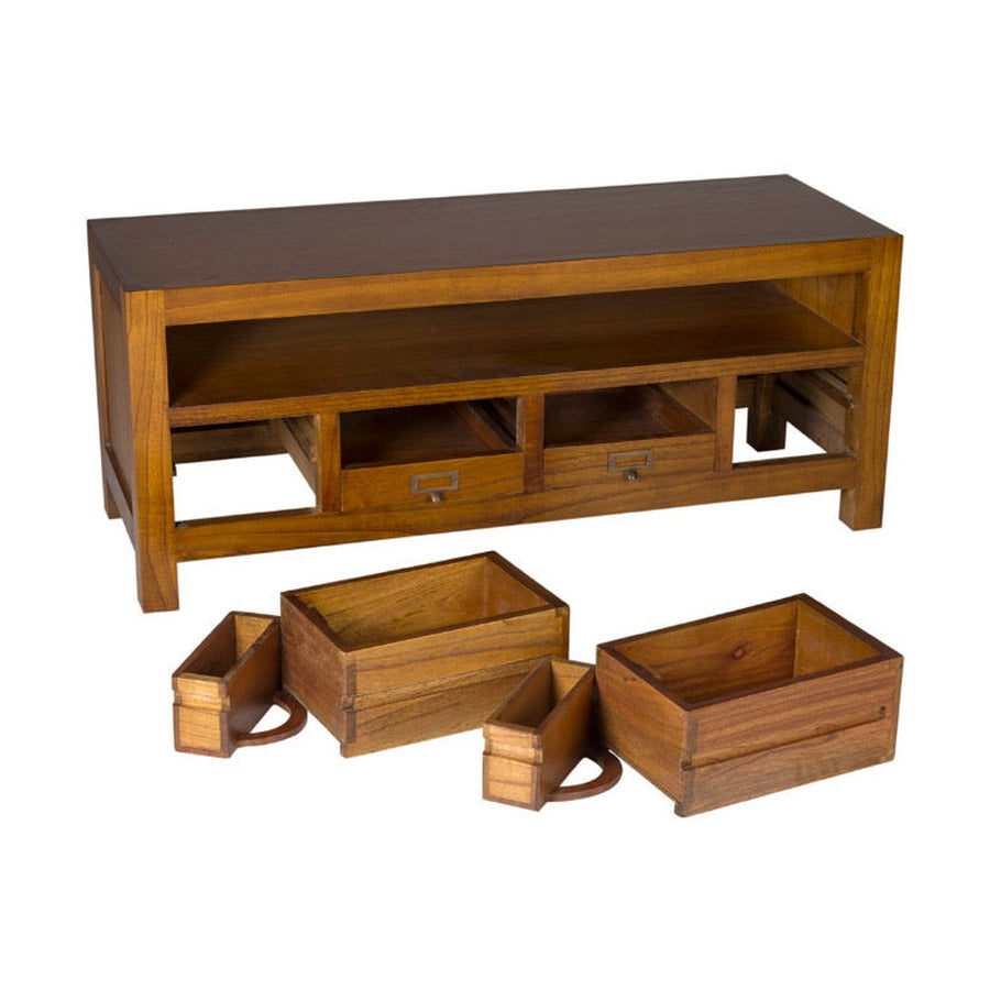 Loft stílusú TV-szekrény rejtett fiókokkal.