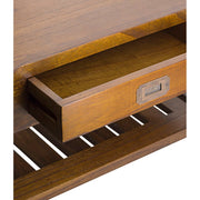 Loft stílusú, mindifából készült dohányzóasztal fiók részlete.