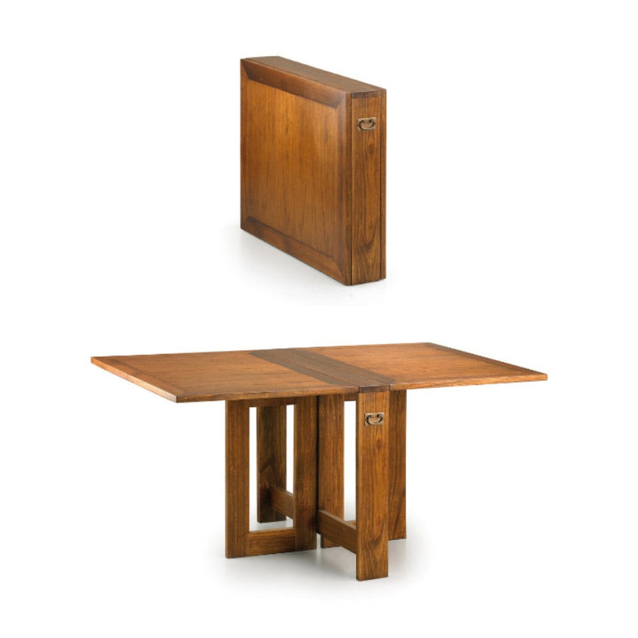 Loft stílusú, natúr szinű, mindifából készült összehajtható étkezőasztal.