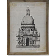 A velencei Santa Maria Della Salute bazilka metszetrajzának fotóprintje üvegezett antikolt felületű fa képkeretben