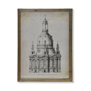 A drezdai Frauenkirche brazilka korabeli metszetrajzának fotóprintje üvegezett antikolt felületű fa képkeretben