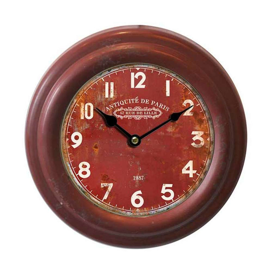 Vintage stílusú, antikolt felületű fém falióra "Antiquité de Paris" felirattal