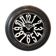 Vintage illetve loft stílusú, antikolt fém felületű falióra London felirattal