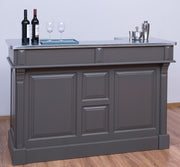 Tömör fenyőfából készült, szürke színű dekoratív bárpult cink fedalappal.