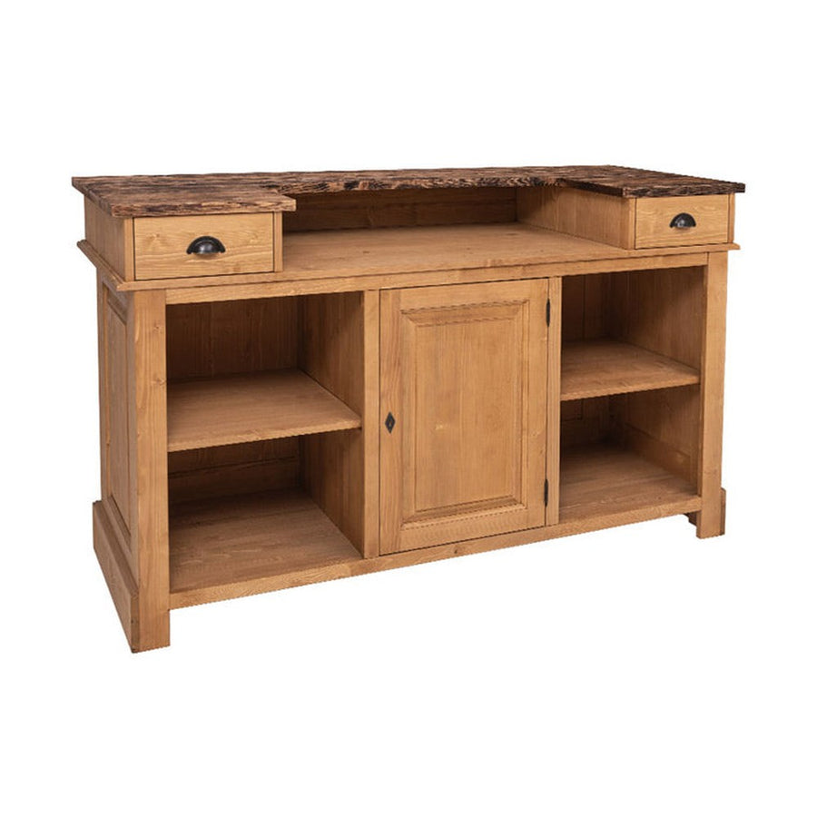 Tömör fenyőfából készült, waxolt natúr színű dekoratív bárpult natúr pácolt fedalappal.